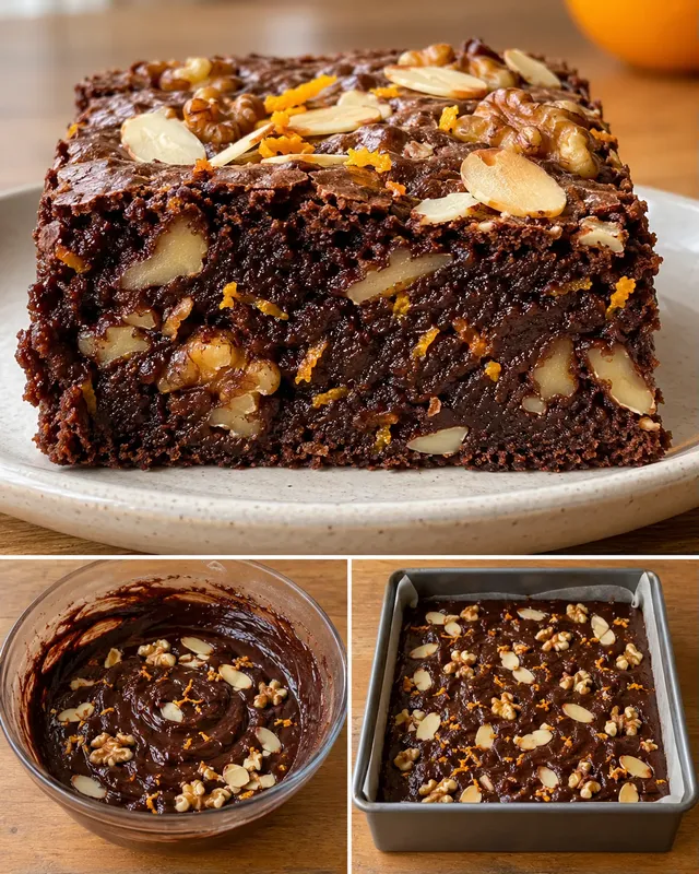 Brownie — arancia, mandorle, noci