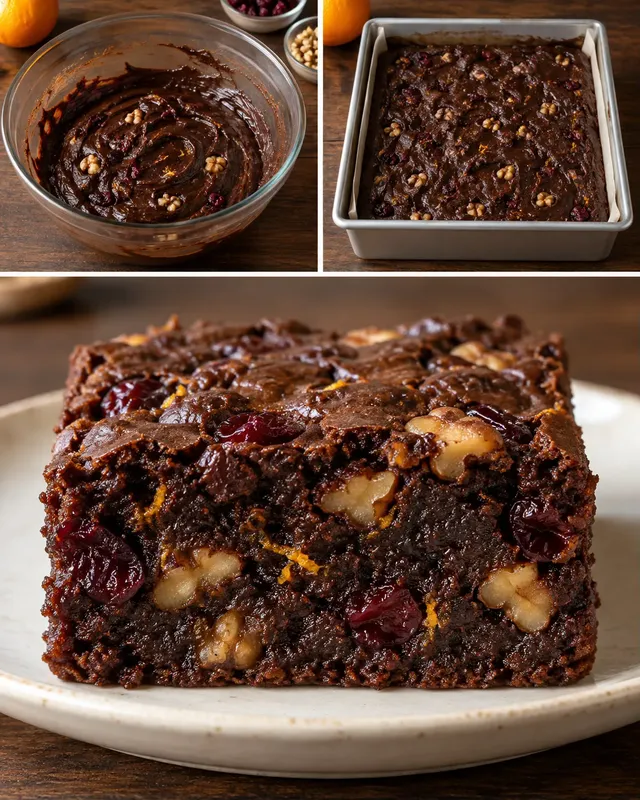 Brownie — mirtilli rossi, arancia, noci