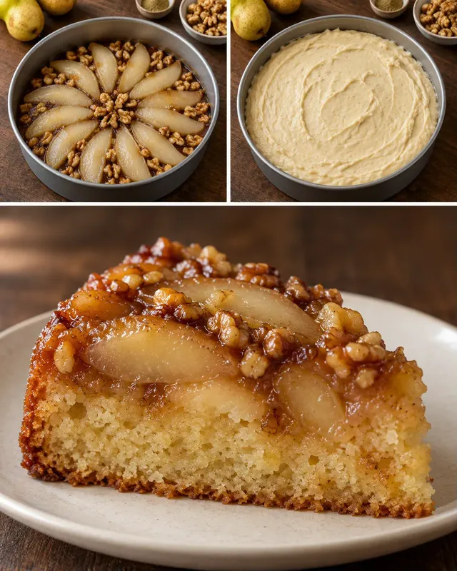 Torta rovesciata — pere, cardamomo, noci