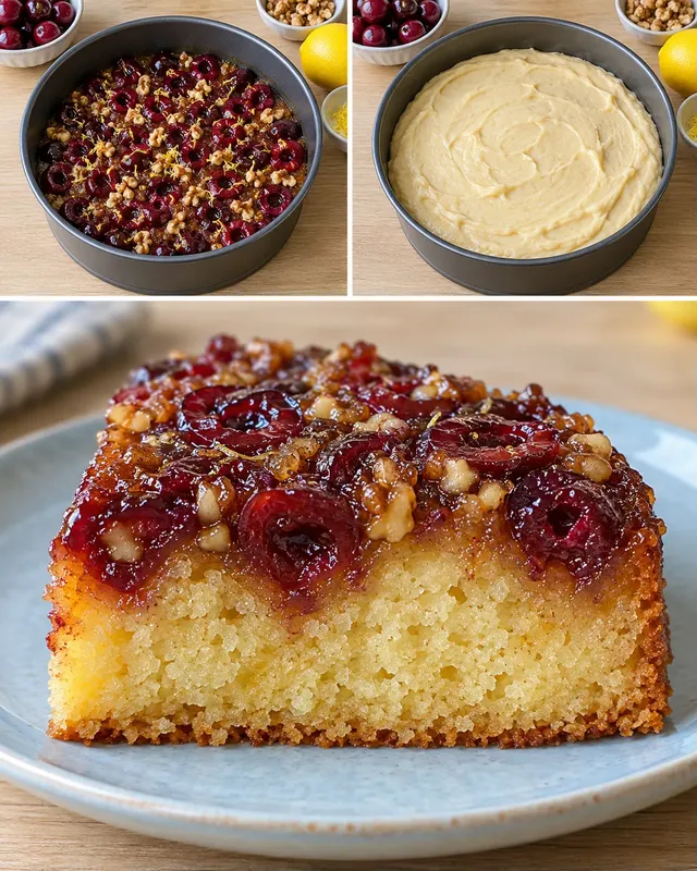 Torta rovesciata — amarene, limone, noci