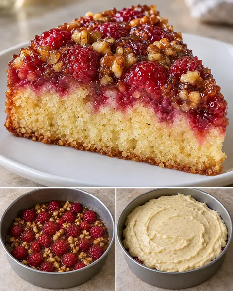 Torta rovesciata — lamponi, vaniglia, noci