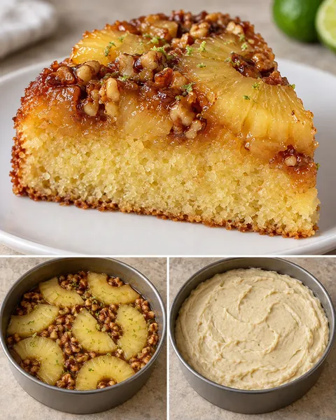 Torta rovesciata — ananas, lime, noci