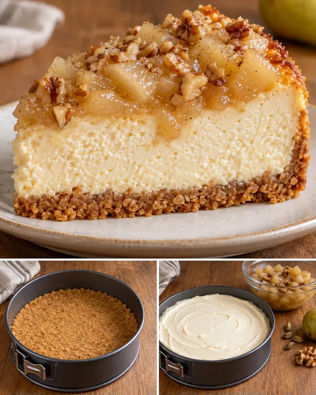 Cheesecake al forno — pere, cardamomo, noci