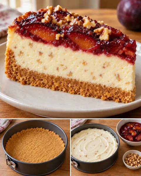 Cheesecake al forno — prugne, vaniglia, noci