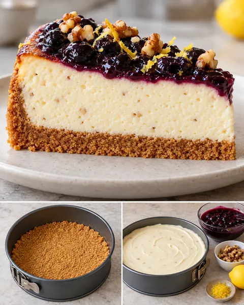 Cheesecake al forno — mirtilli, limone, noci