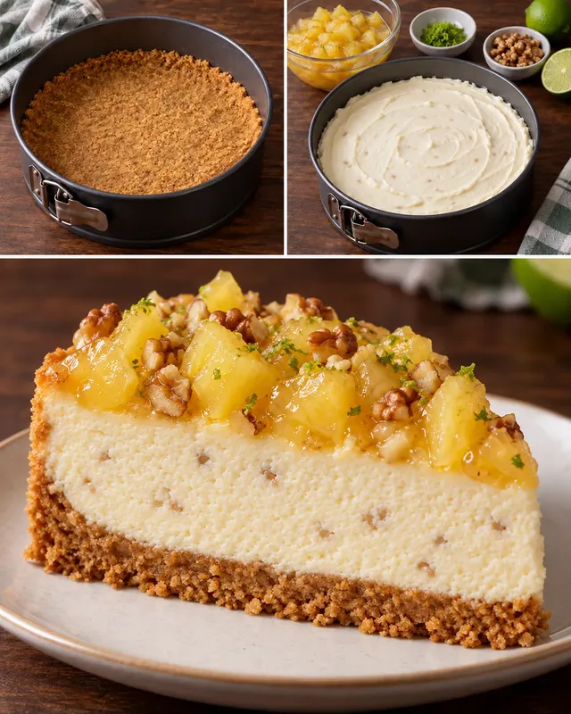 Cheesecake al forno — ananas, lime, noci