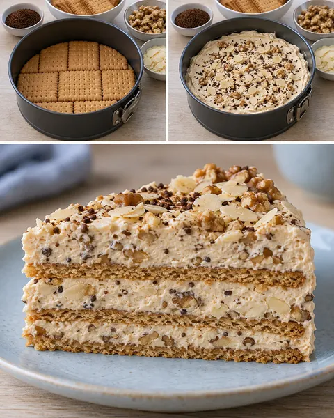 Torta fredda ai biscotti — caffè, noci, mandorle