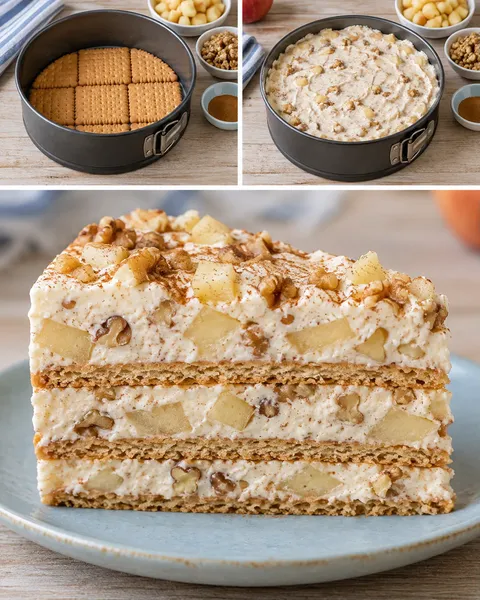 Torta fredda ai biscotti — mele, cannella, noci