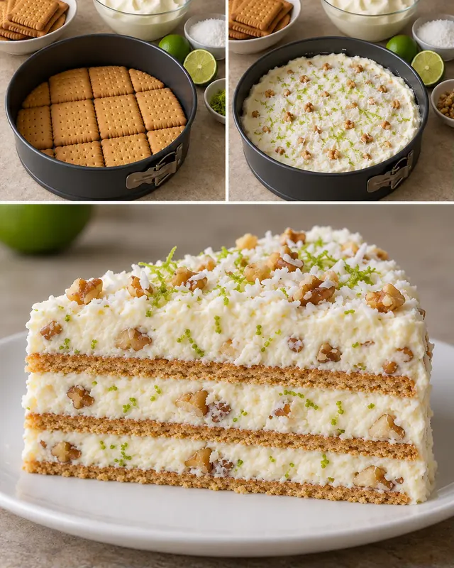 Torta fredda ai biscotti — cocco, lime, noci
