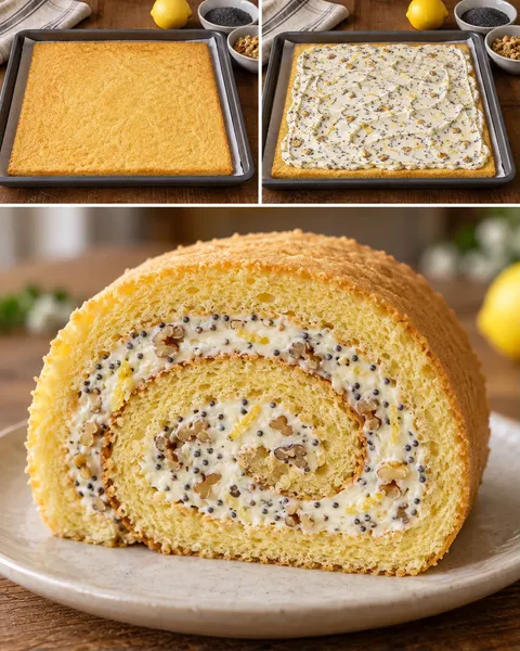 Rotolo di pan di Spagna — limone, papavero, noci