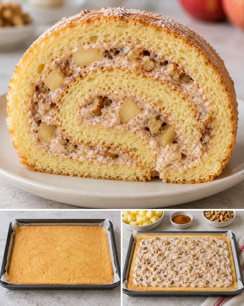 Rotolo di pan di Spagna — mele, cannella, noci