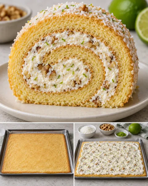 Rotolo di pan di Spagna — cocco, lime, noci
