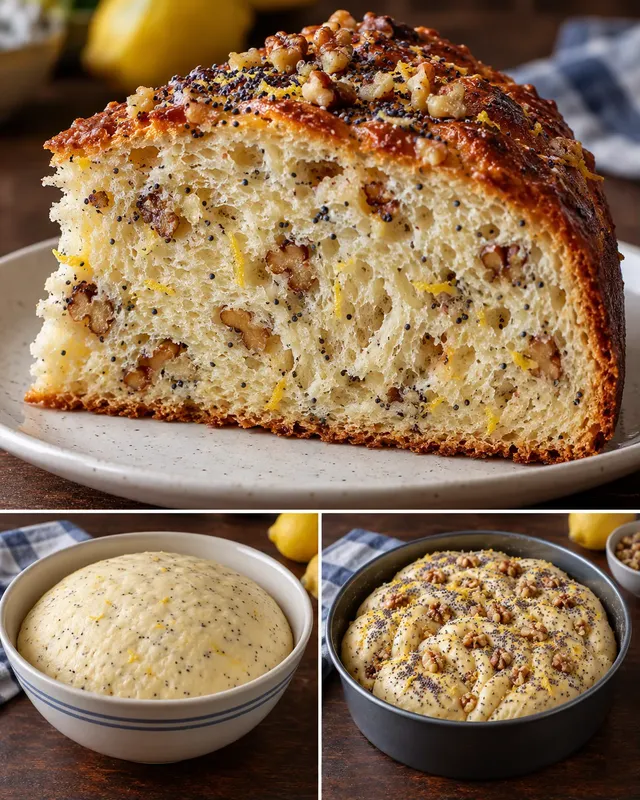 Dolce lievitato — limone, papavero, noci