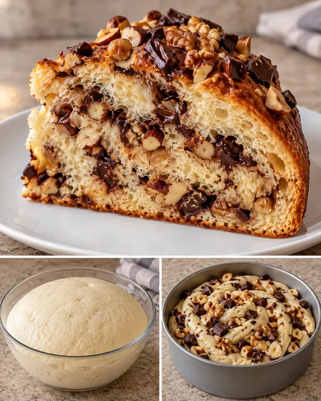 Dolce lievitato — cioccolato fondente, nocciole, noci