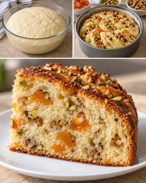 Dolce lievitato — albicocche secche, pistacchi, noci