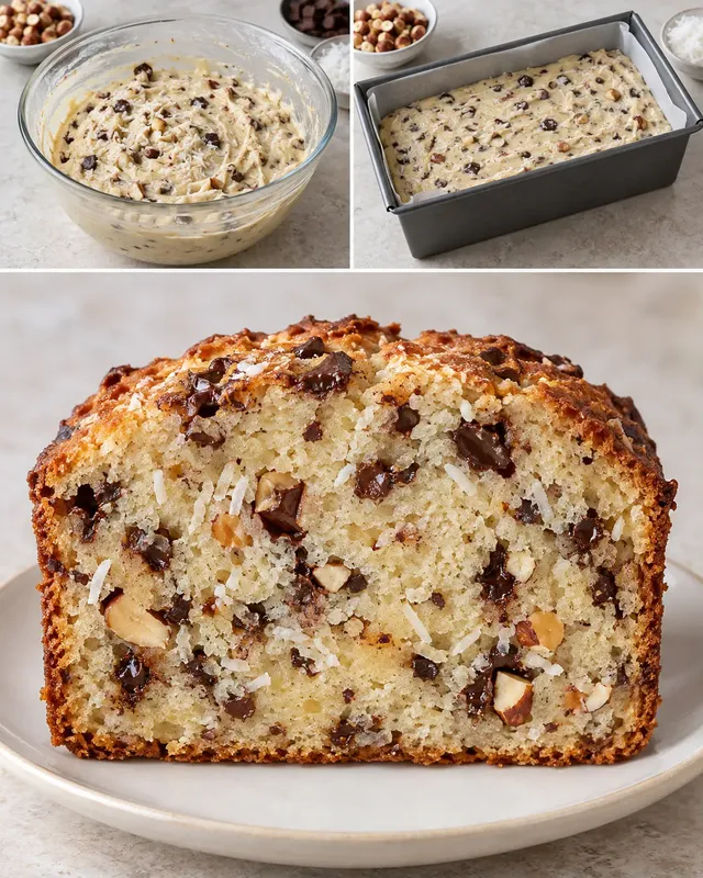 Plumcake al burro — cioccolato fondente, nocciole, cocco