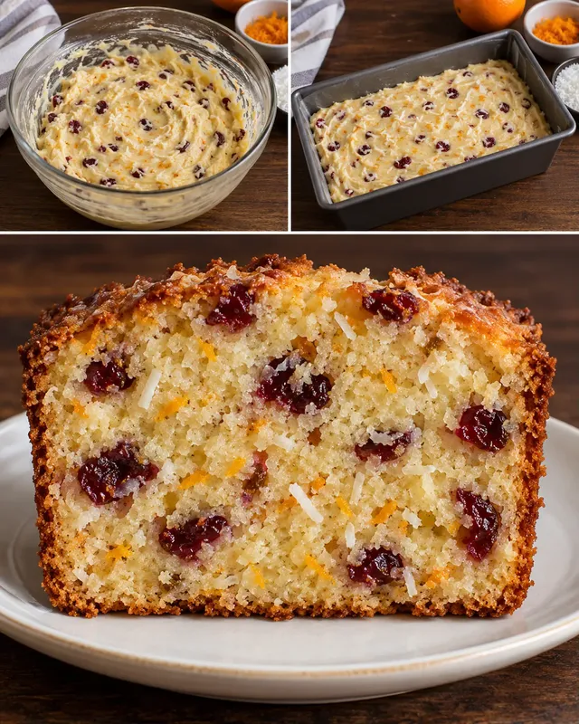 Plumcake al burro — mirtilli rossi, arancia, cocco