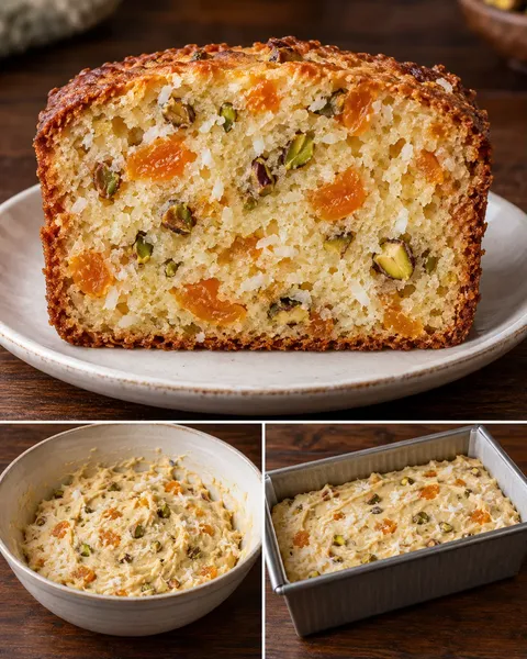 Plumcake al burro — albicocche secche, pistacchi, cocco