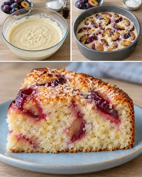 Torta allo yogurt — prugne, vaniglia, cocco