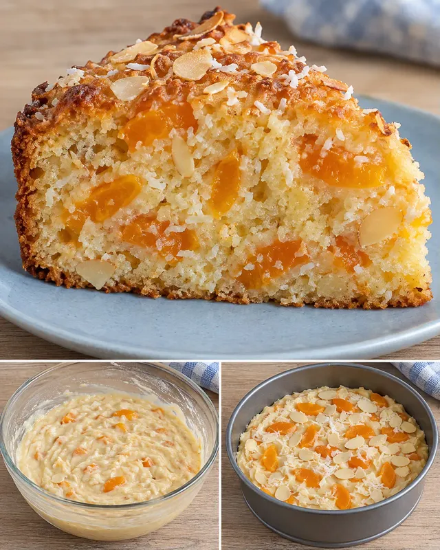 Torta allo yogurt — albicocche, mandorle, cocco