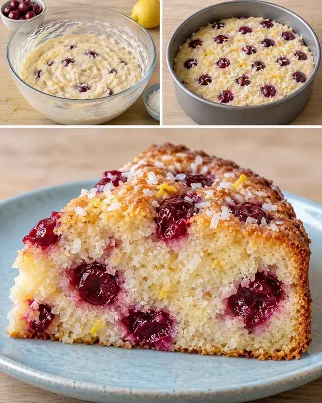 Torta allo yogurt — amarene, limone, cocco