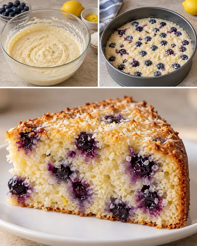 Torta allo yogurt — mirtilli, limone, cocco