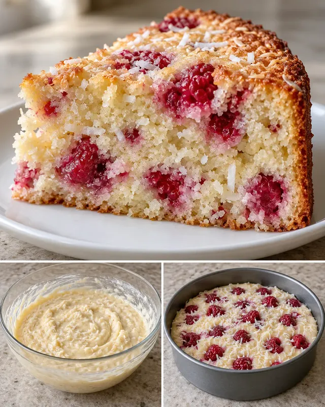 Torta allo yogurt — lamponi, vaniglia, cocco