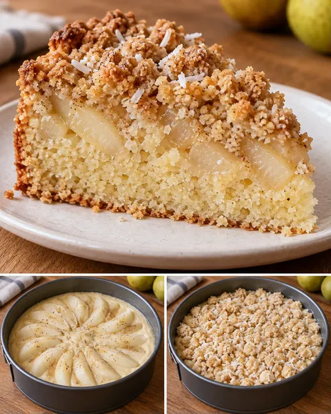 Torta con crumble — pere, cardamomo, cocco