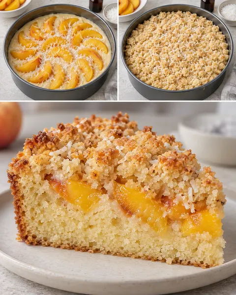 Torta con crumble — pesche, vaniglia, cocco