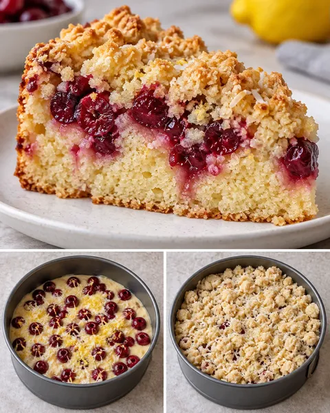 Torta con crumble — amarene, limone, cocco