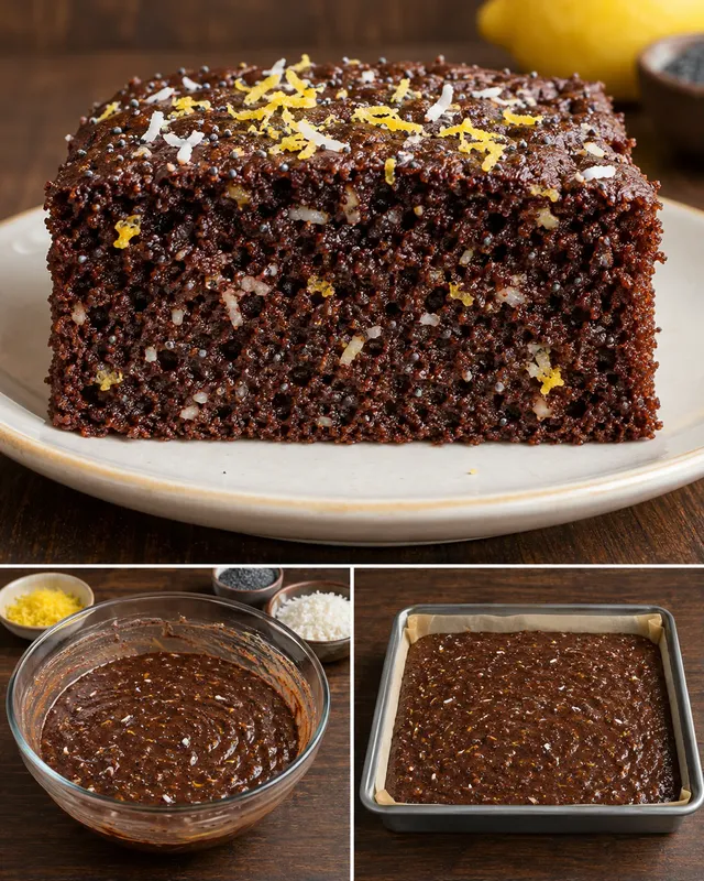 Torta al cacao — limone, papavero, cocco