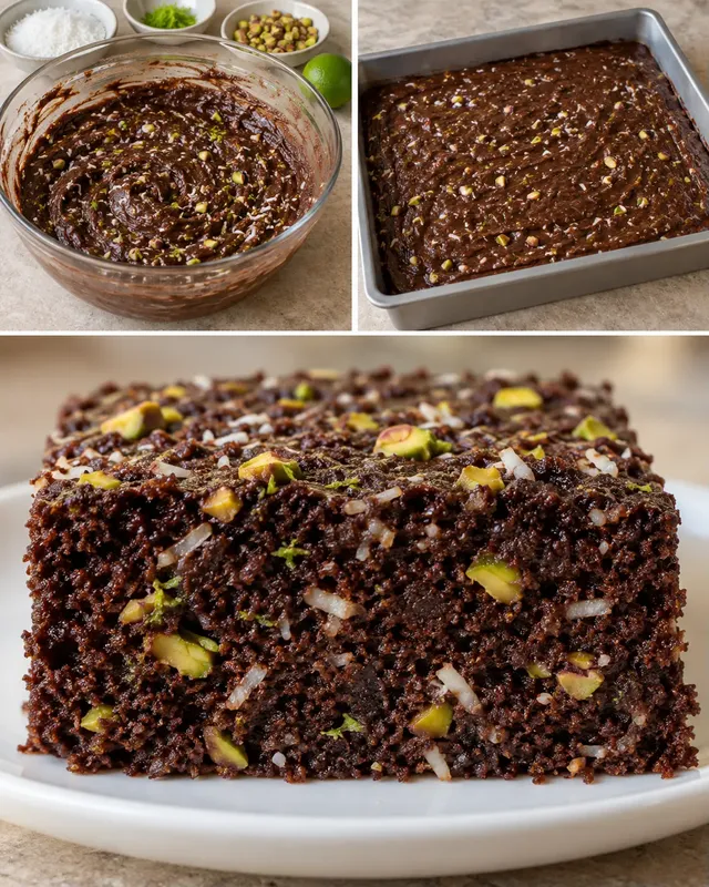 Torta al cacao — cocco, lime, pistacchi