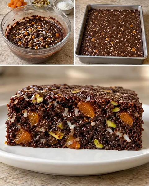 Torta al cacao — albicocche secche, pistacchi, cocco
