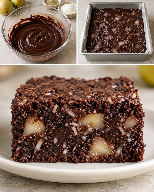 Brownie — pere, cardamomo, cocco