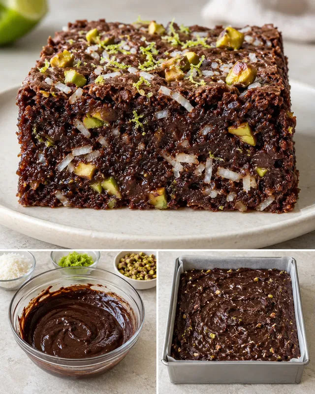 Brownie — cocco, lime, pistacchi