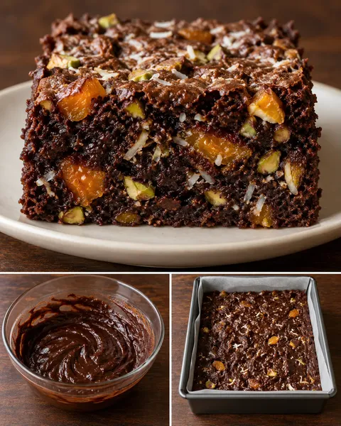 Brownie — albicocche secche, pistacchi, cocco