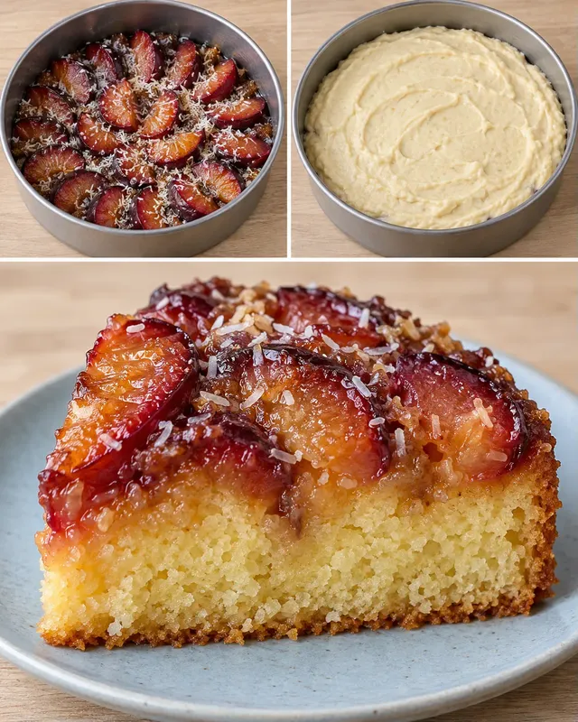 Torta rovesciata — prugne, vaniglia, cocco
