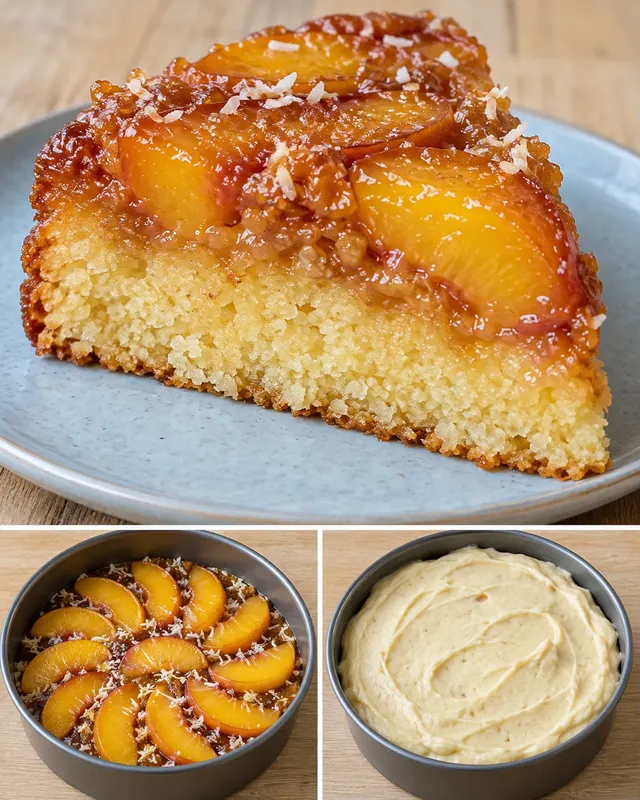 Torta rovesciata — pesche, vaniglia, cocco