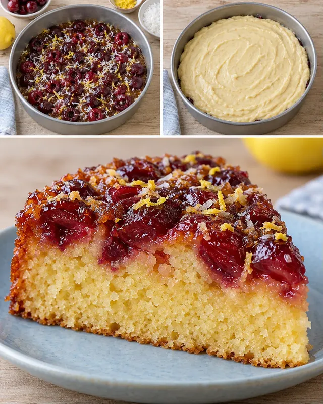 Torta rovesciata — amarene, limone, cocco
