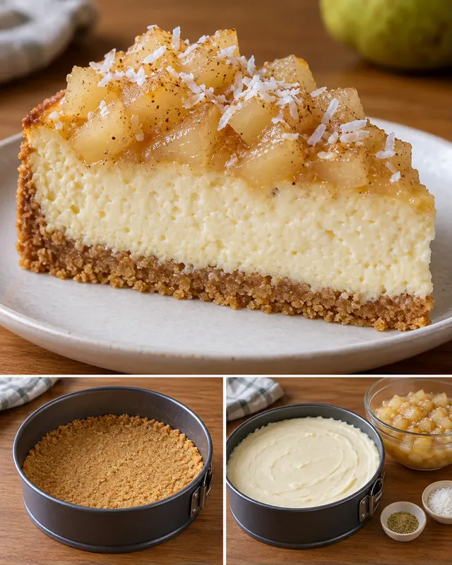 Cheesecake al forno — pere, cardamomo, cocco