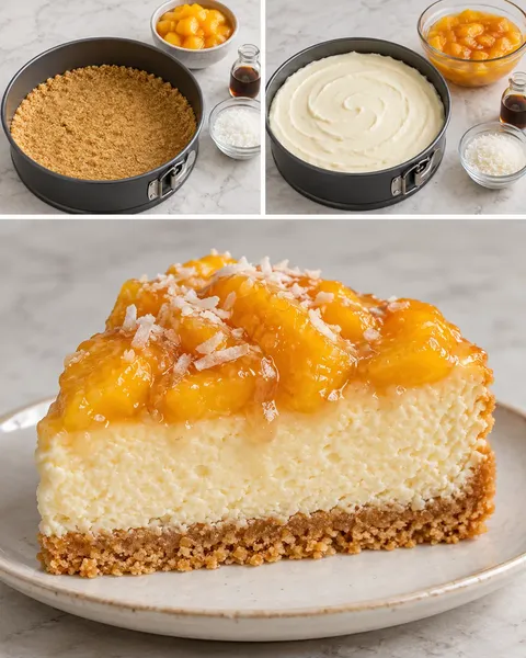 Cheesecake al forno — pesche, vaniglia, cocco