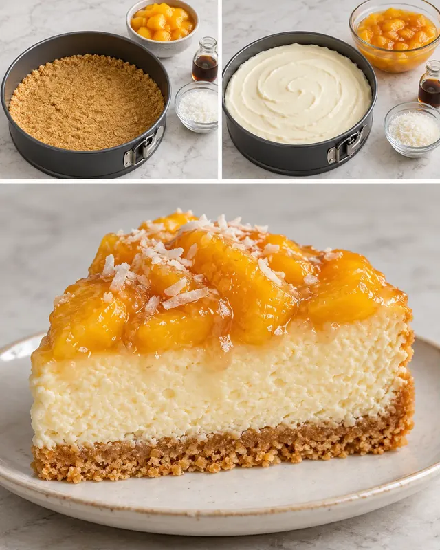 Cheesecake al forno — pesche, vaniglia, cocco