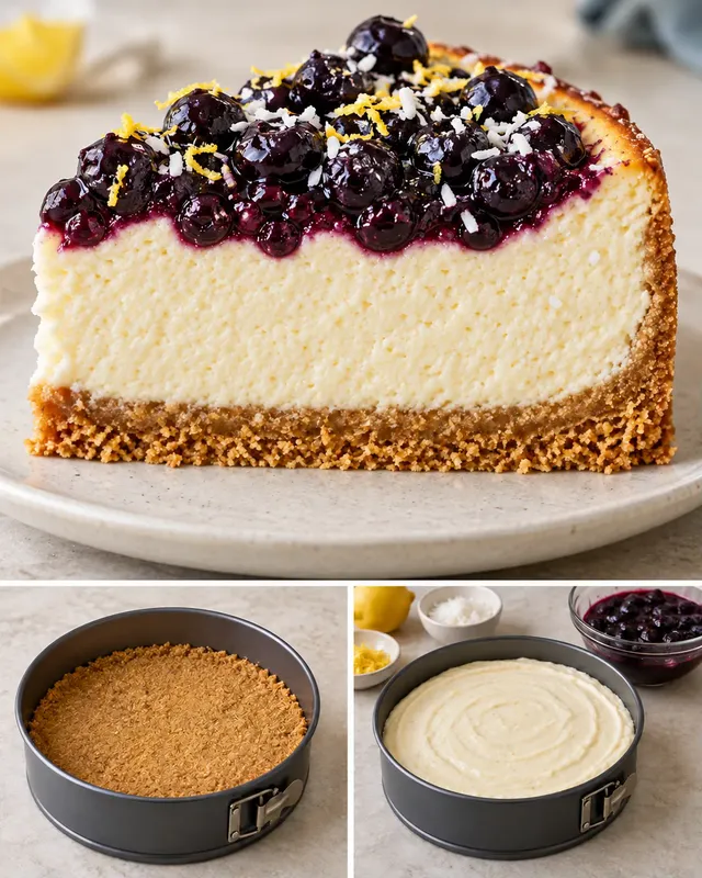 Cheesecake al forno — mirtilli, limone, cocco