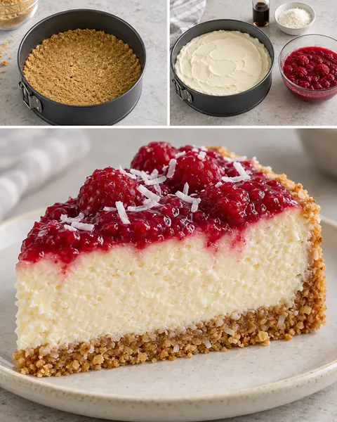 Cheesecake al forno — lamponi, vaniglia, cocco