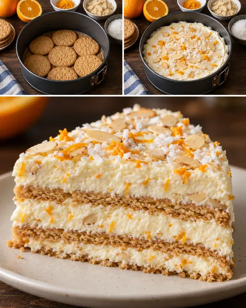 Torta fredda ai biscotti — arancia, mandorle, cocco