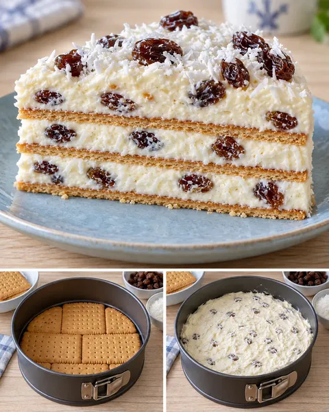 Torta fredda ai biscotti — uvetta, vaniglia, cocco