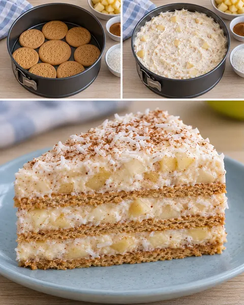 Torta fredda ai biscotti — mele, cannella, cocco
