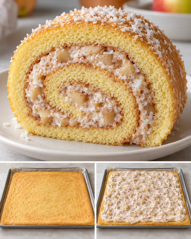Rotolo di pan di Spagna — mele, cannella, cocco