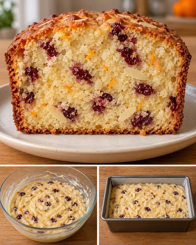 Plumcake al burro — arancia, mandorle, mirtilli rossi