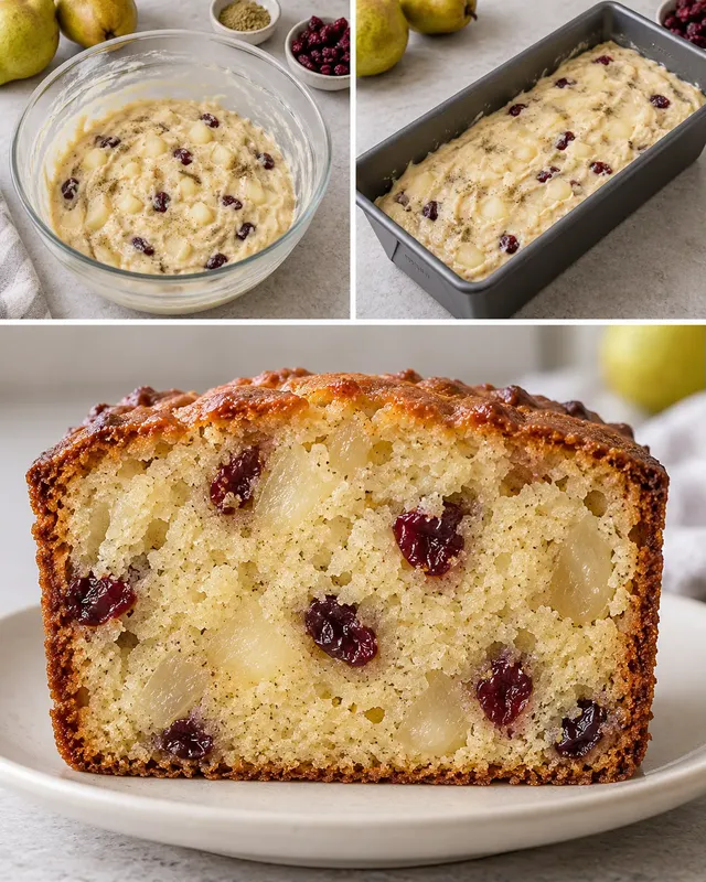 Plumcake al burro — pere, cardamomo, mirtilli rossi